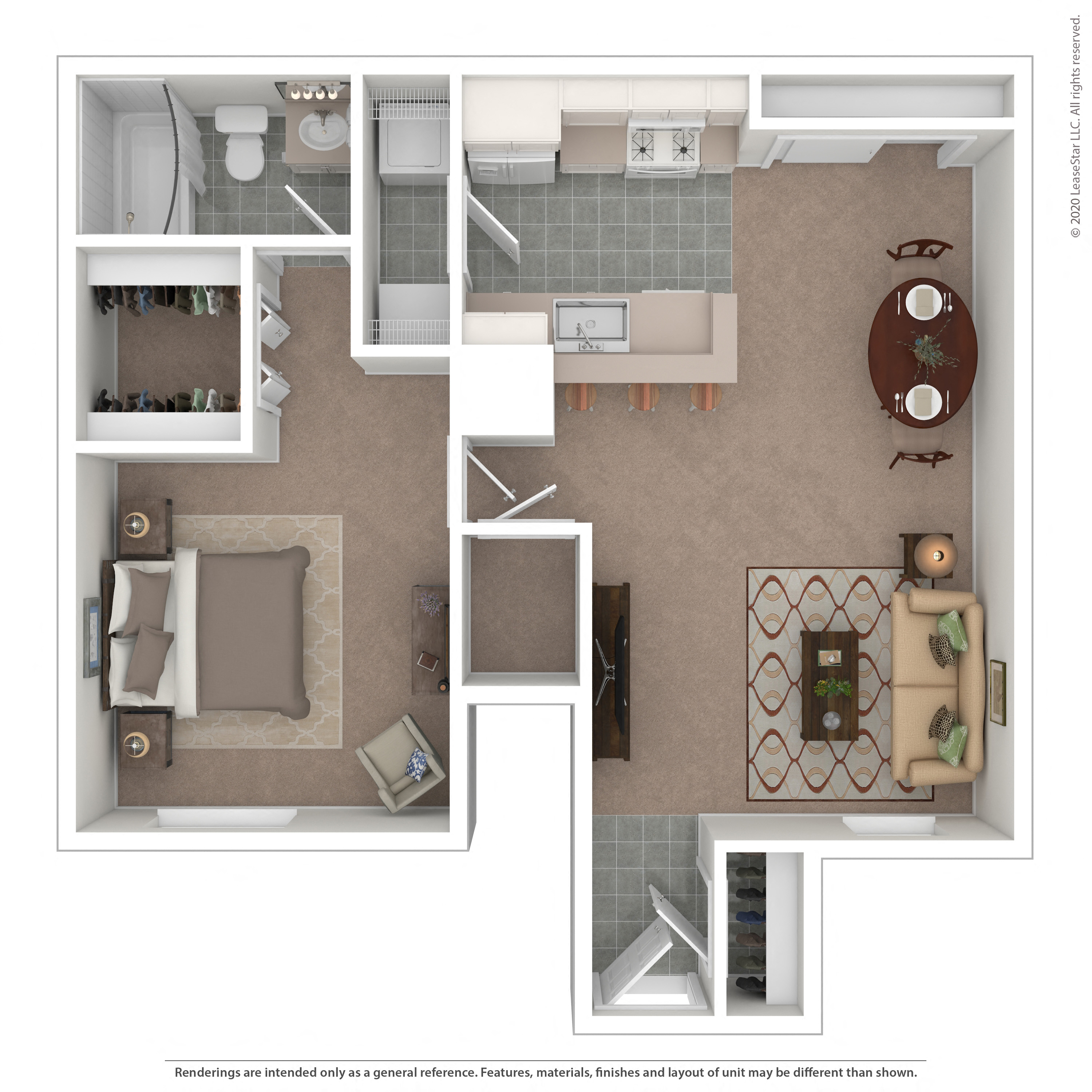 Floor plan for 1 bed, 1 bath, 812 sqft